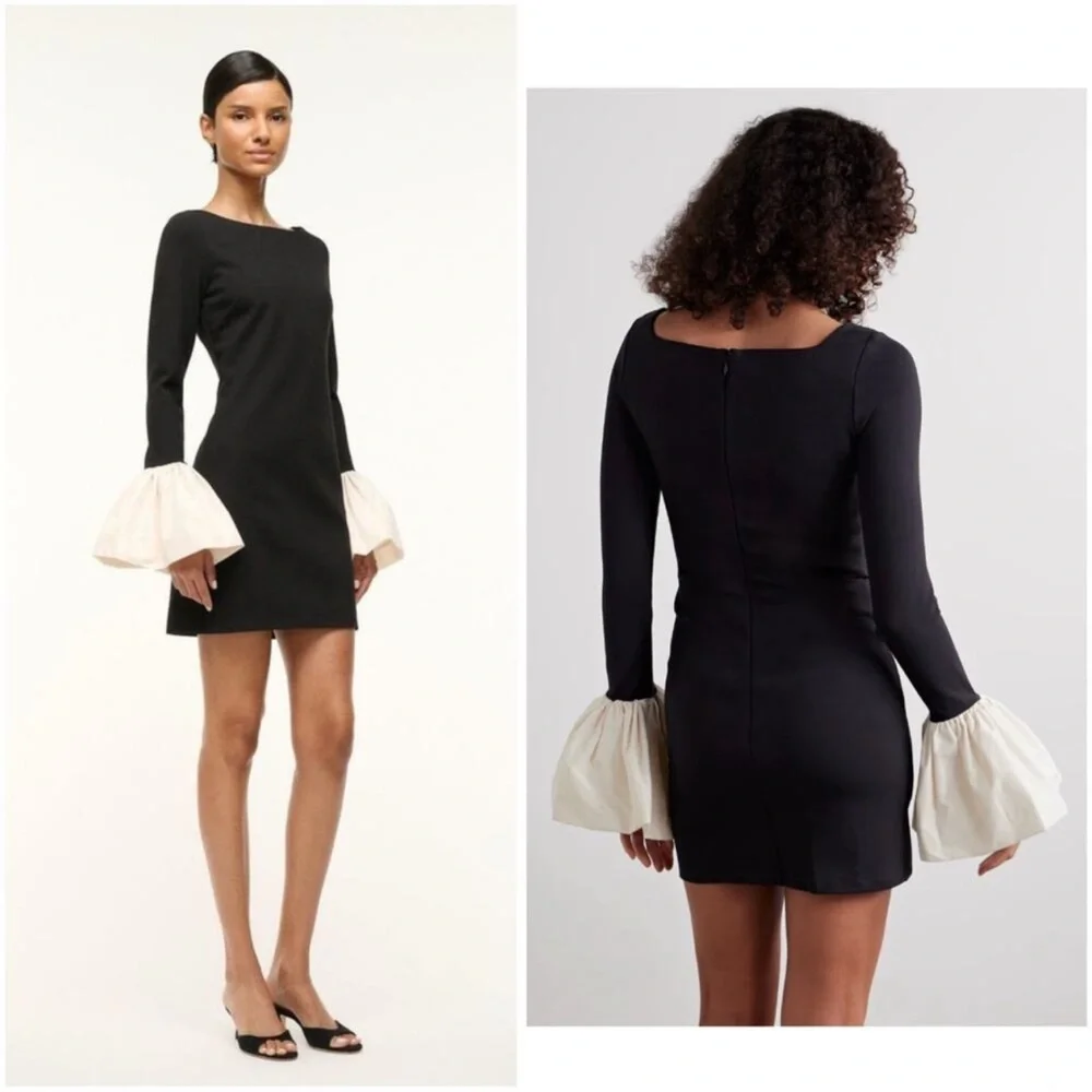 ⭐️STAUD Black Dress with White Sleeve large⭐️ - Picture 2 of 8